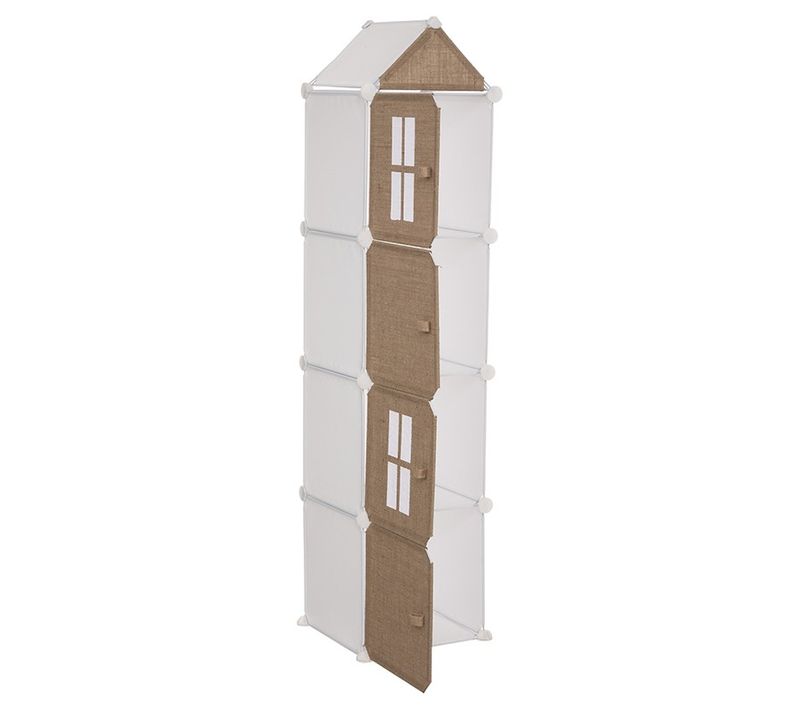 Meuble De Rangement Enfant Colonne 4 Casiers En Métal Et Jute H 140 Cm