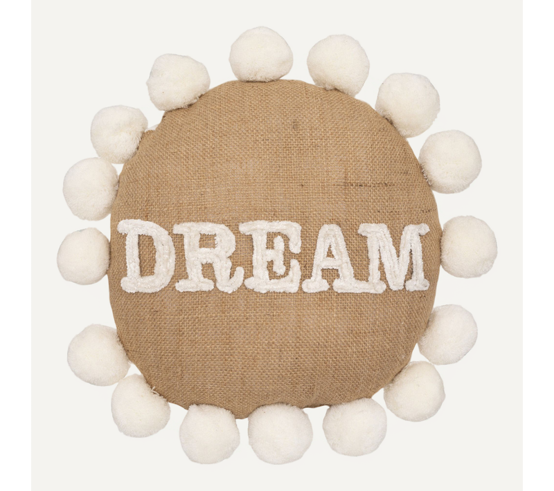 Coussin Rond Dream En Jute Et Coton Avec Pompons D 30 Cm