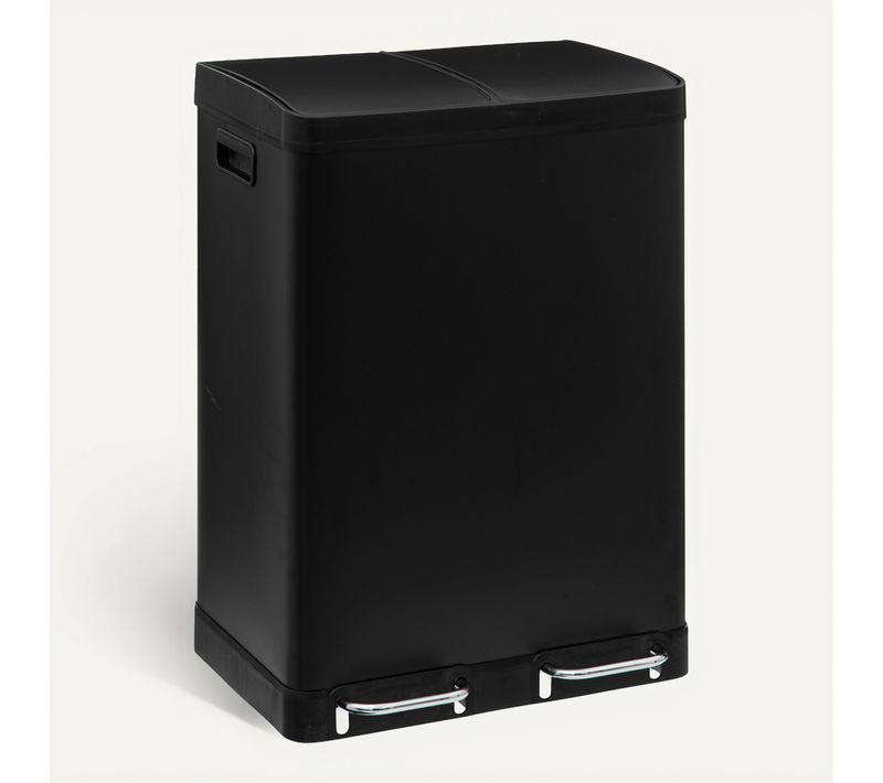 Poubelle De Tri Sélectif En Métal Noir 2 Bacs De 30 Litres Ouverture à Pédale