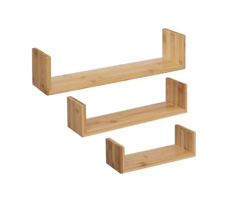 Lot De 3 Étagères Murales Flottantes En Bambou Fixations Invisibles