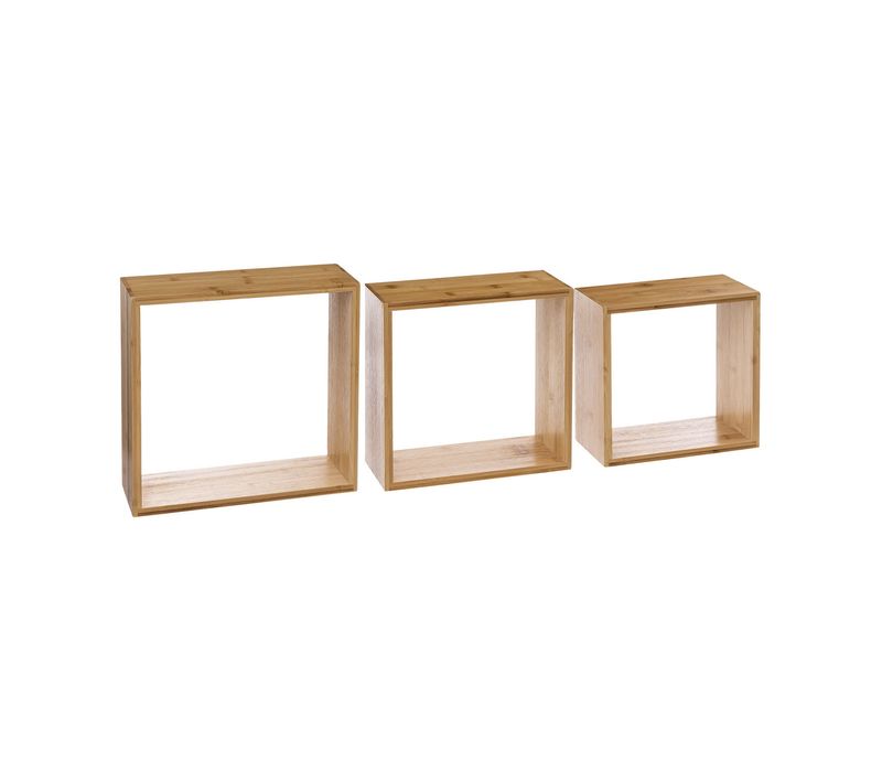 Lot De 3 Étagères Murales Flottantes Cubes En Bambou Fixations Invisibles