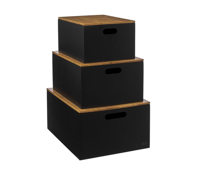 Lot De 3 Boites De Rangement En Bois Avec Couvercle Bambou