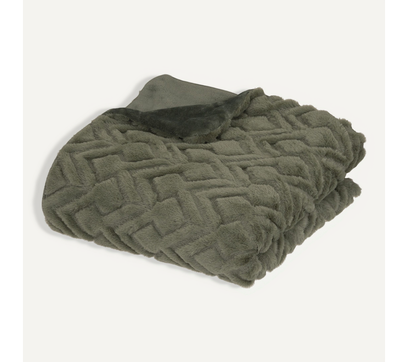Plaid En Flanelle Et Fourrure Vert Kaki 120x160 Cm