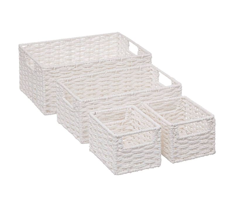 4 Paniers De Rangement "vannerie" Blanc