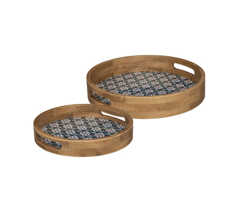 Set De 2 Plateaux En Bois Et Verre