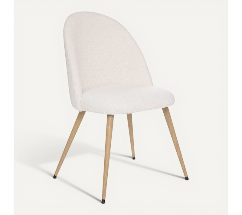 Chaise De Table Tissu Blanc à Bouclettes Et Pieds En Métal Aspect Bois