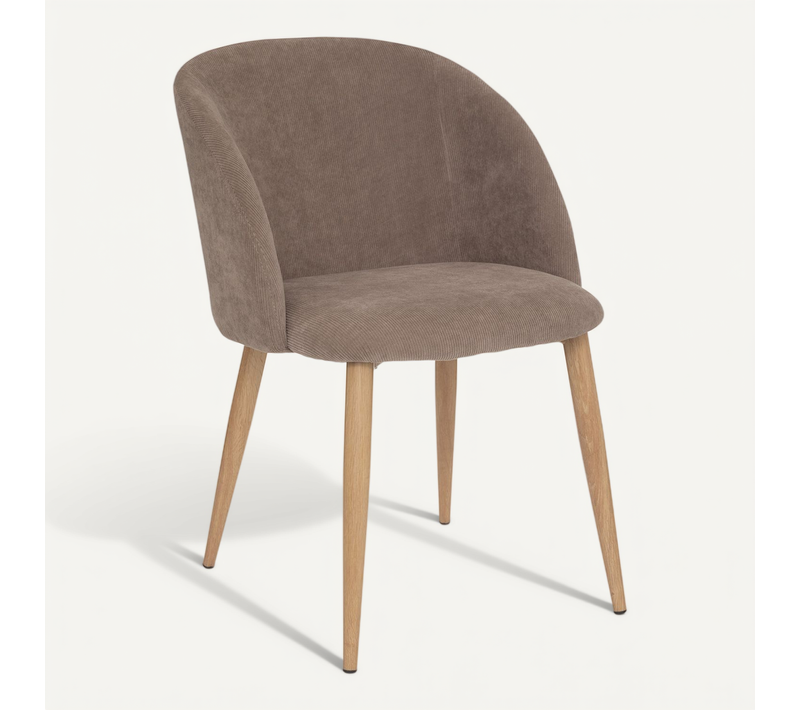 Chaise Fauteuil De Table En Velours Côtelé Taupe Et Pieds En Métal