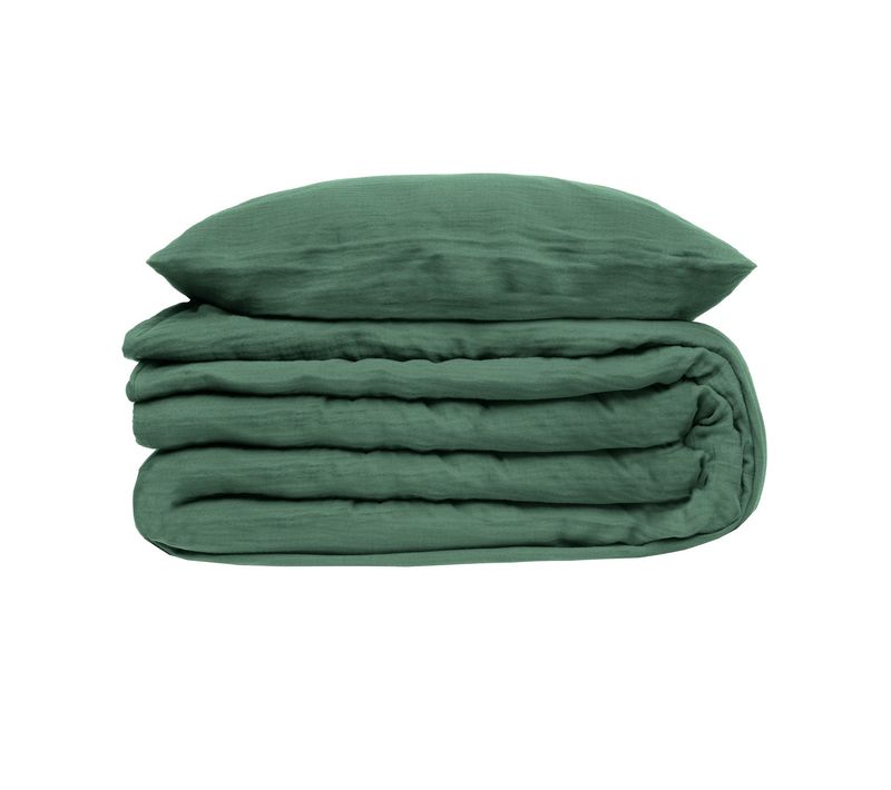 Parure De Lit 2 Personnes En Gaze De Coton Vert Céladon 260 X 240 Cm Housse De Couette Avec 2 Taies