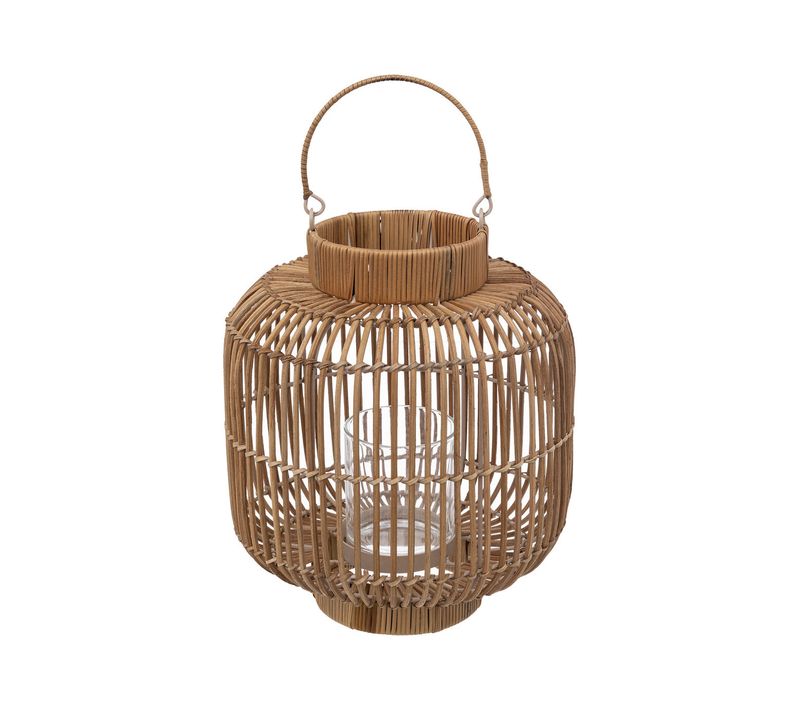 Lanterne Photophore En Rotin Et Métal Bougeoir En Verre D 25 X H 31 Cm