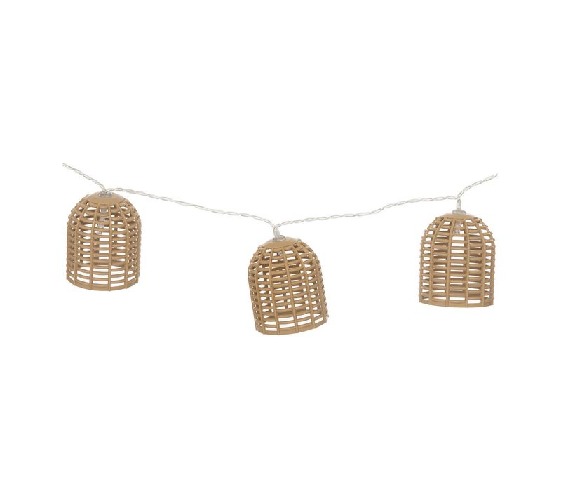 Guirlande Lumineuse Solaire 10 Petits Abat-jours Aspect Rotin LED Blanc Chaud Sur 3.35 Mètres