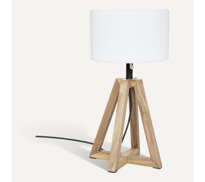 Lampe à Poser D'extérieur Pieds En Bois D'acacia Et Abat-jour Blanc H 58 Cm