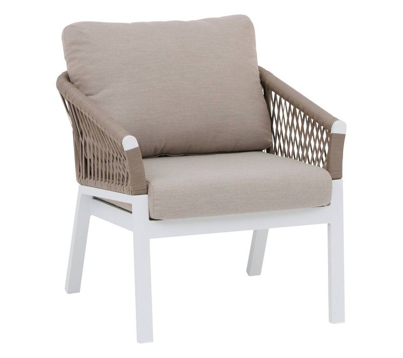 Fauteuil De Salon De Jardin "oriengo" Taupe et Blanc En Aluminium Traité Époxy