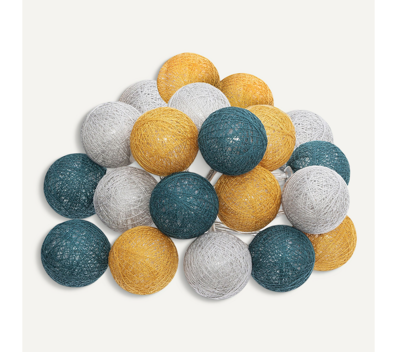 Guirlande Décorative Lumineuse 20 LED Boules En Coton D 6 X L 435 Cm - Multicolore