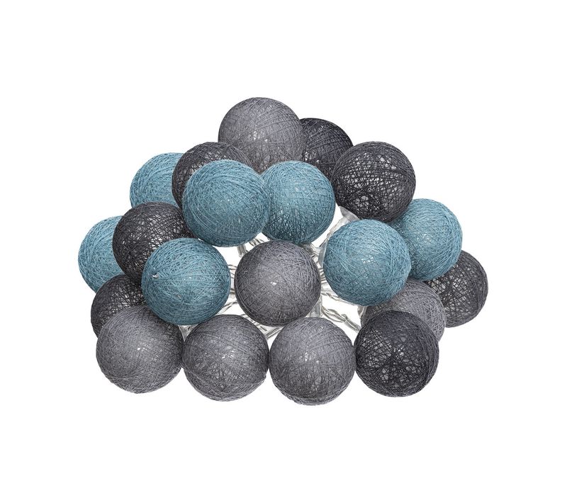 Guirlande Décorative Lumineuse 20 LED Boules En Coton D 6 X L 435 Cm - Gris Et Bleu