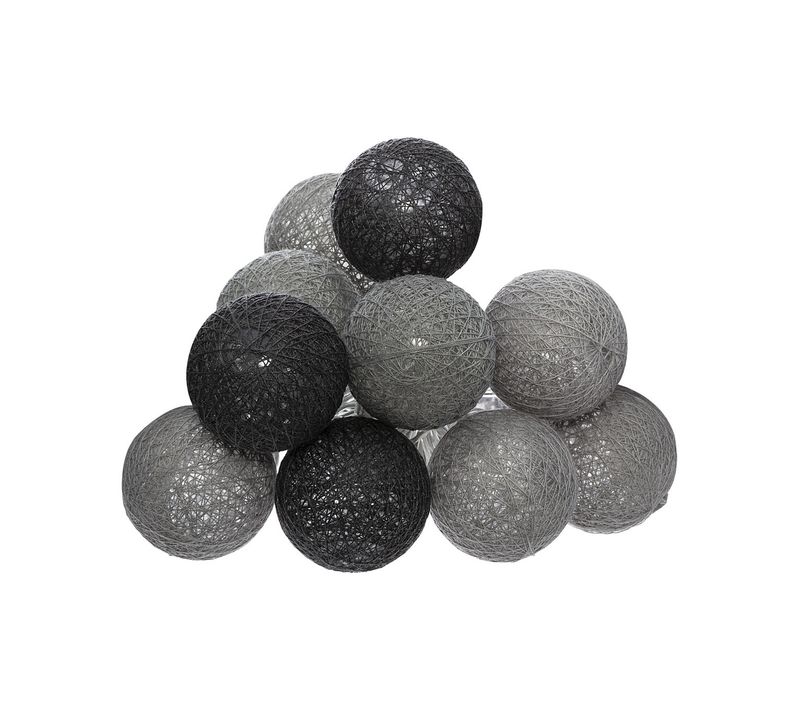 Guirlande Décorative à Piles 10 LED Boules En Coton D 6 X L 165 Cm - Gris Et Noir