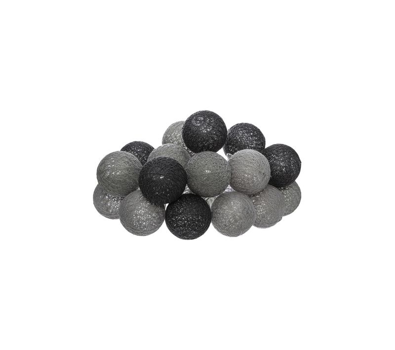 Guirlande Décorative à Piles 16 LED Boules En Coton D 3,5 X L 255 Cm - Gris Et Noir