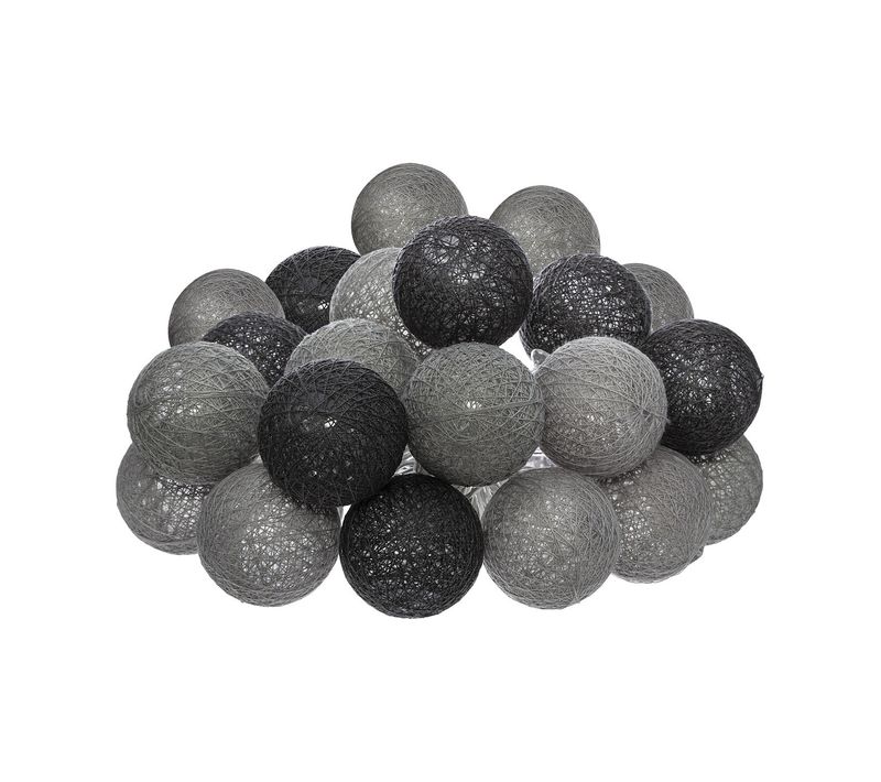 Guirlande Décorative Lumineuse 20 LED Boules En Coton D 6 X L 435 Cm - Gris Et Noir