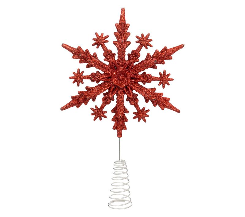 Déco Sapin De Noël Cimier Flocon En Métal Rouge Pailleté