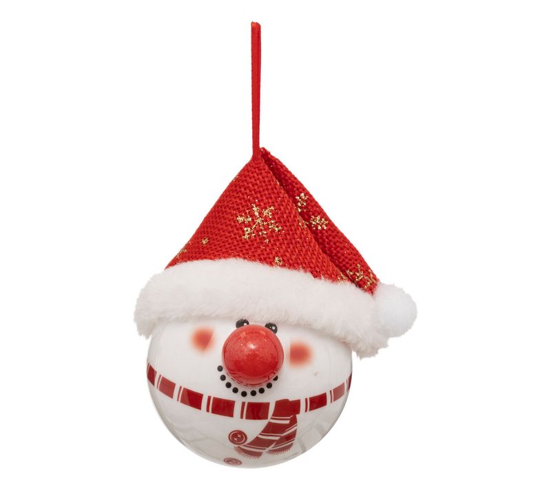 Déco Sapin Boule De Noël D 6.5 Cm Bonhomme De Neige Avec Nez Rouge