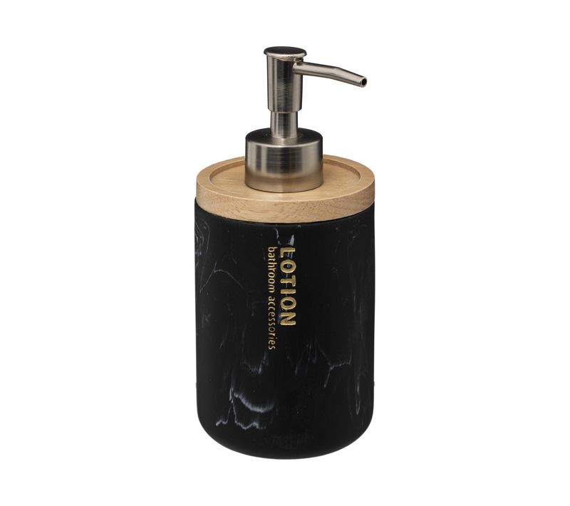 Distributeur à Savon En Résine Noir Marbré Et Bambou 270 Ml