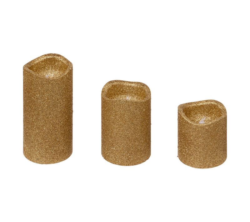 Lot De 3 Bougies Lumineuses à LED Or Pailleté