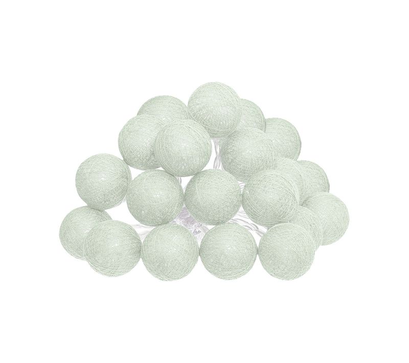 Guirlande Décorative Lumineuse 20 LED Boules En Coton Vert Céladon D 6 X L 435 Cm