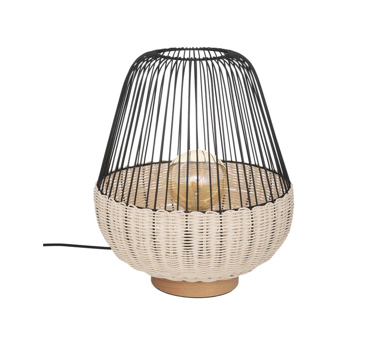 Lampe à Poser En Rotin Et Métal Noir H 35.5 Cm