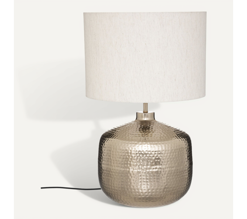 Lampe à Poser En Métal Martelé Champagne H 52 Cm