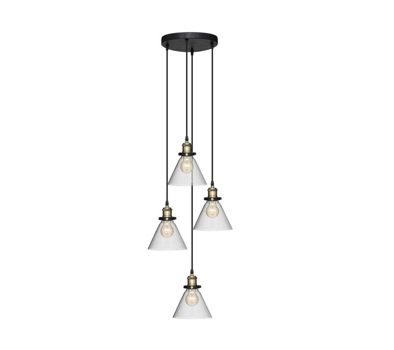 Luminaire Suspension 4 Lampes En Métal Et Verre H 80 Cm