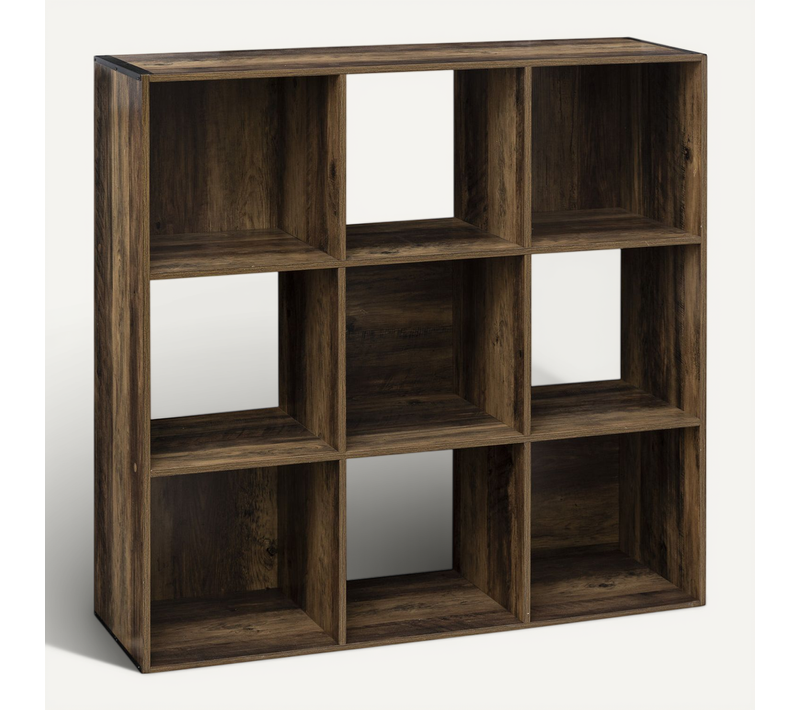 Meuble Étagère 9 Cases De Rangement Coloris Bois Foncé Style Industriel H 100.5 Cm