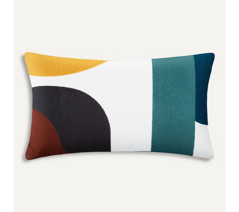 Coussin Décoratif Déhoussable En Coton Motifs Brodés Multicolore 30 X 50 Cm