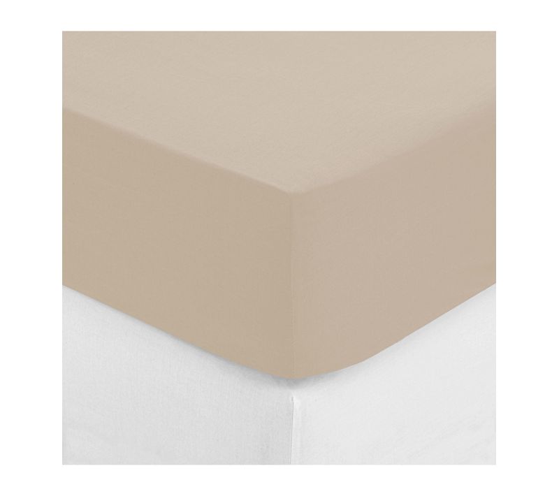 Drap Housse 2 Personnes En Percale De Coton Beige Lin 180 X 200 Cm