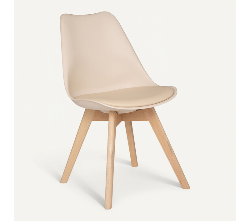 Chaise De Table Assise Beige Et Pieds En Bois De Hêtre