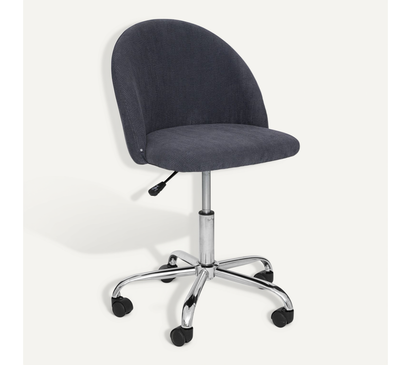Chaise De Bureau En Velours Côtelé Gris Et Pieds En Métal