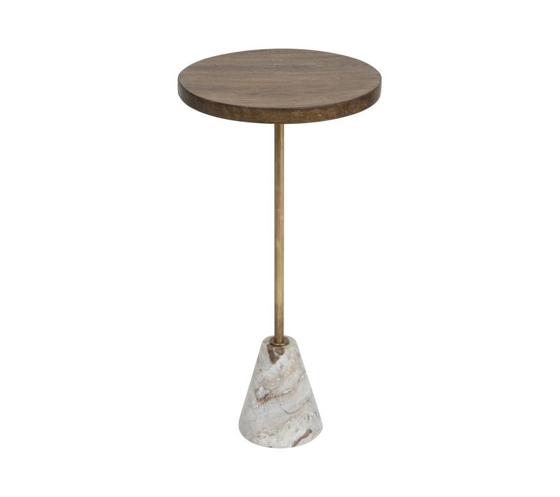 Table D'appoint Table à Café En Marbre Beige Et Bois De Manguier H 69 Cm