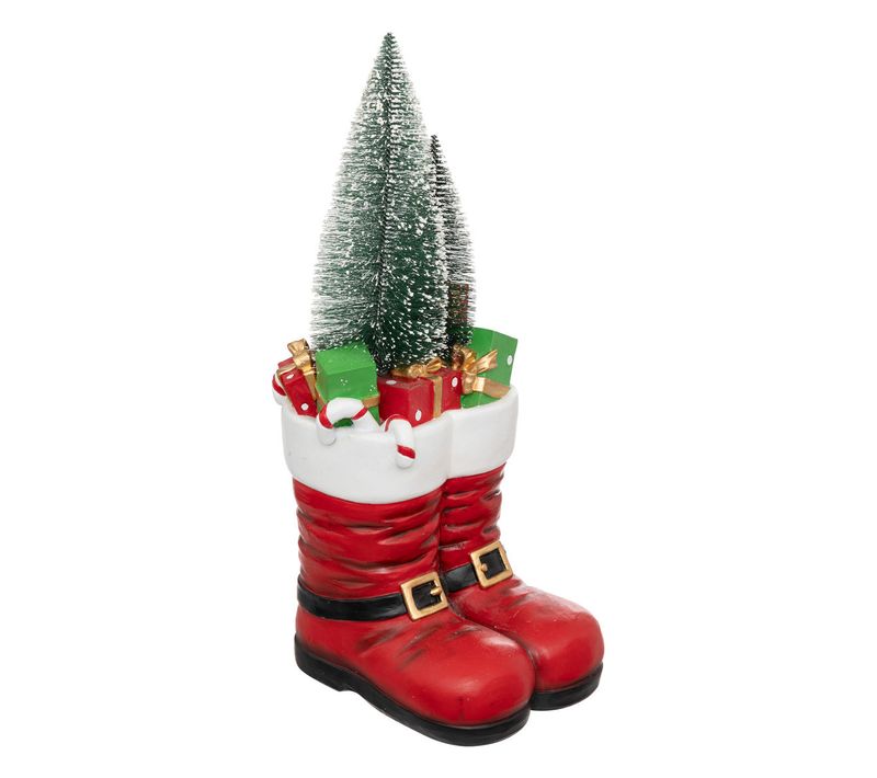Botte Du Père Noël En Résine Avec Déco Paquets Cadeaux Et Sapins 24 X 22 X H 55 Cm