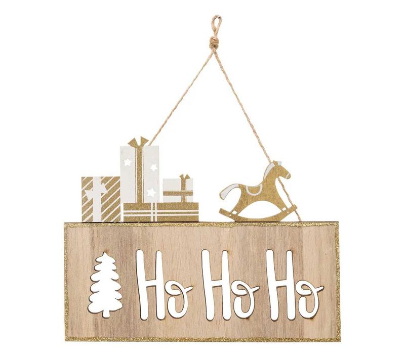 Sujet De Noël Pancarte "ho Ho Ho" 20cm Naturel