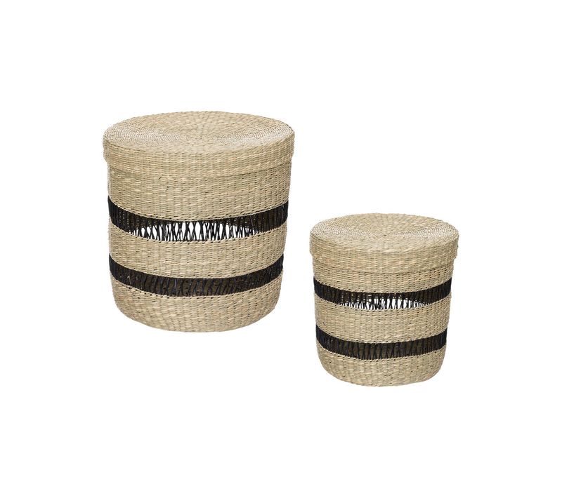 Lot De 2 Paniers De Rangement Avec Couvercle D 38 Et D 33 Cm