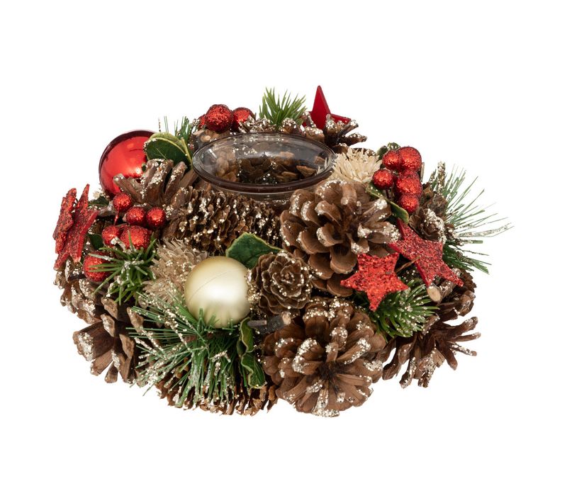 Bougeoir Centre De Table En Bois Décoré Noël et Photophore En Verre