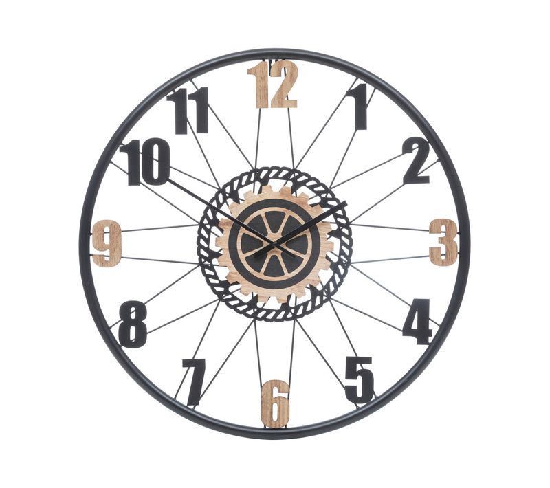 Grande Pendule Murale En Métal Et Bois D 65 Cm