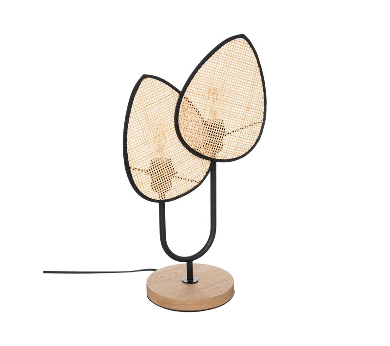Lampe à Poser En Cannage De Rotin Et Métal Noir H 44 Cm
