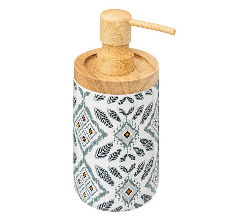 Distributeur à Savon Ou Lotion En Céramique Déco Hapache Blanc Et Gris 400 Ml