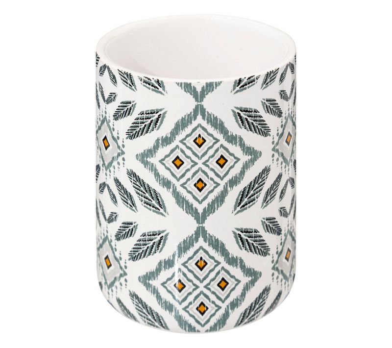 Gobelet Ou Porte Brosse à Dent En Céramique Déco Hapache Blanc Et Gris