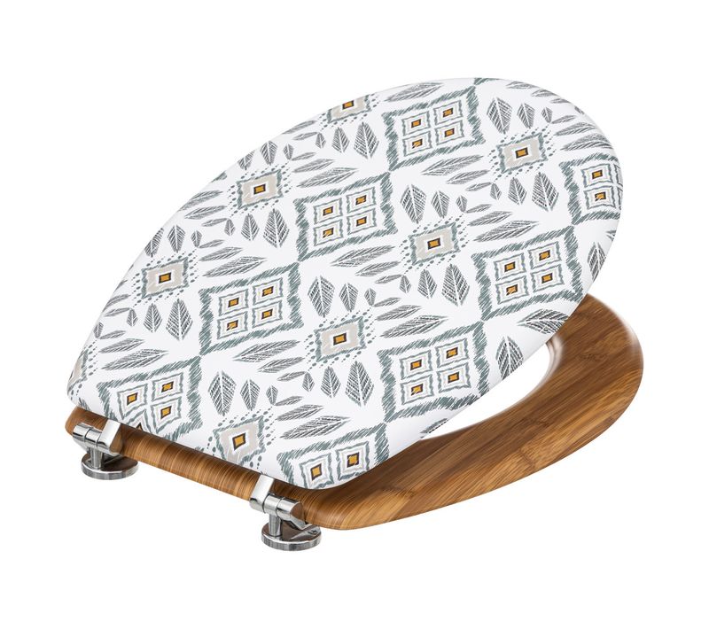 Abattant Wc En Bois et Charnières En Zinc Déco Hapache Blanc Et Gris
