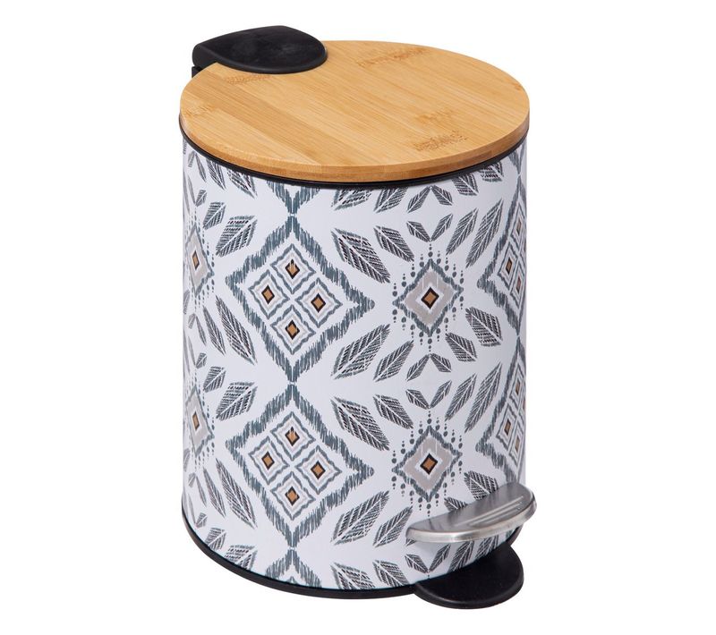Poubelle En Métal Et Bambou 3 L Blanc Et Gris Déco Hapache