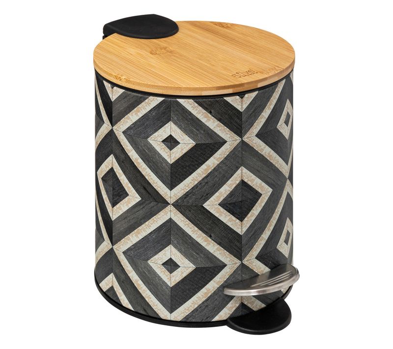 Poubelle En Métal Et Bambou 3 L Déco Canvas Noir Et Beige