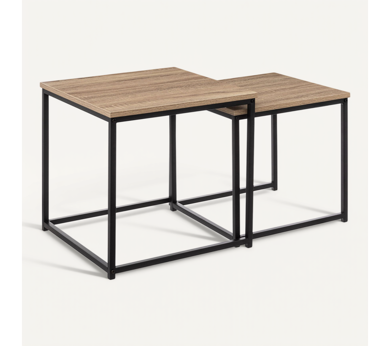 Lot De 2 Tables Gigognes Effet Chêne Naturel Et Métal Noir
