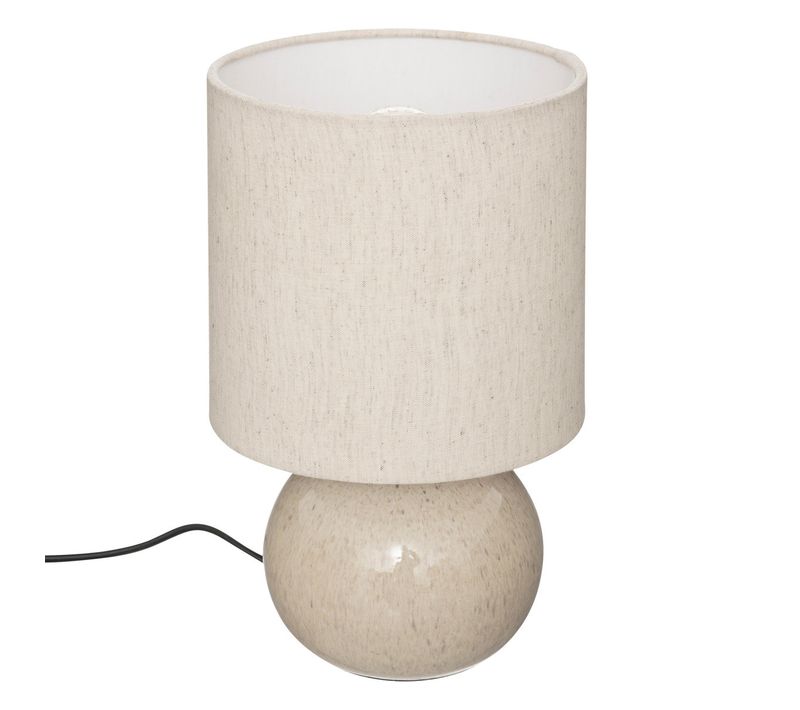 Lampe à Poser En Céramique Blanc Lin Et Abat-jour Coton H 28 Cm