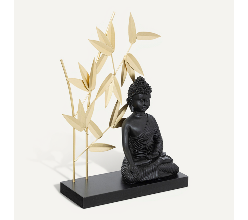 Objet Déco Bouddha En Résine Noire Et Métal Doré H 31 Cm