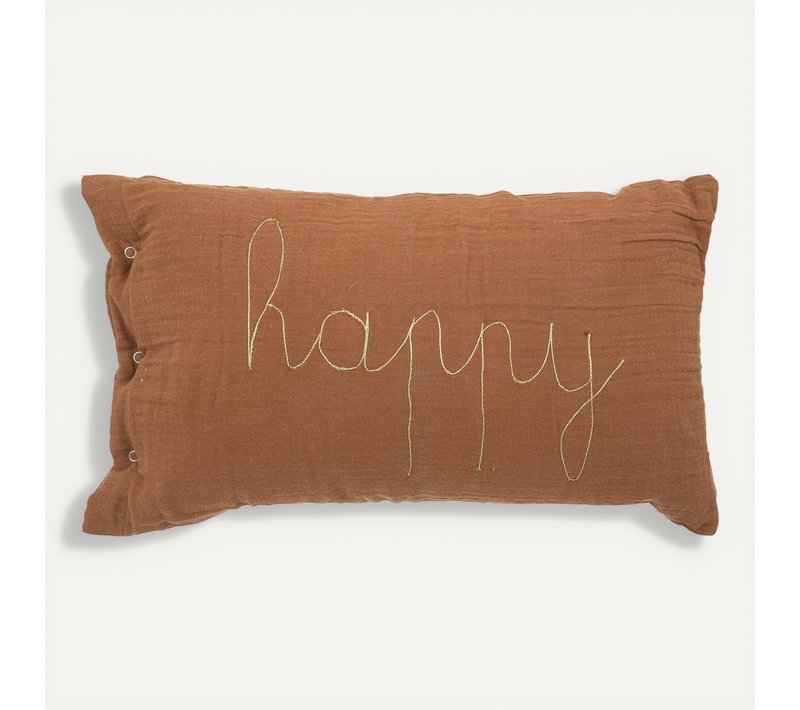 Coussin Rectangulaire "lili" En Gaze De Coton 50x30cm Marron